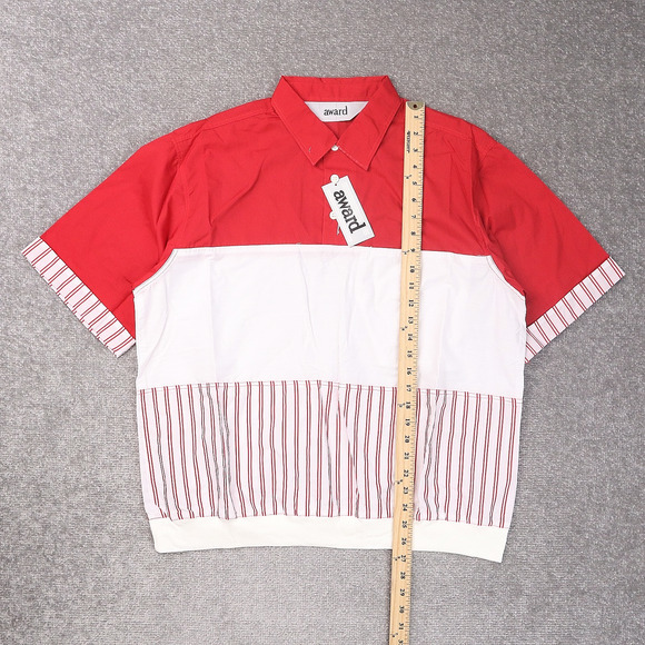 VTG 80s 90s Award Deadstock Large Red White Striped Short Sleeve Collared Shirt - Picture 3 of 9